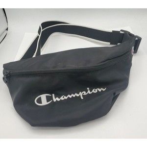 Champion Oversized Fanny Pack Embroidered Crossbody Waist Bag Black Neoprene